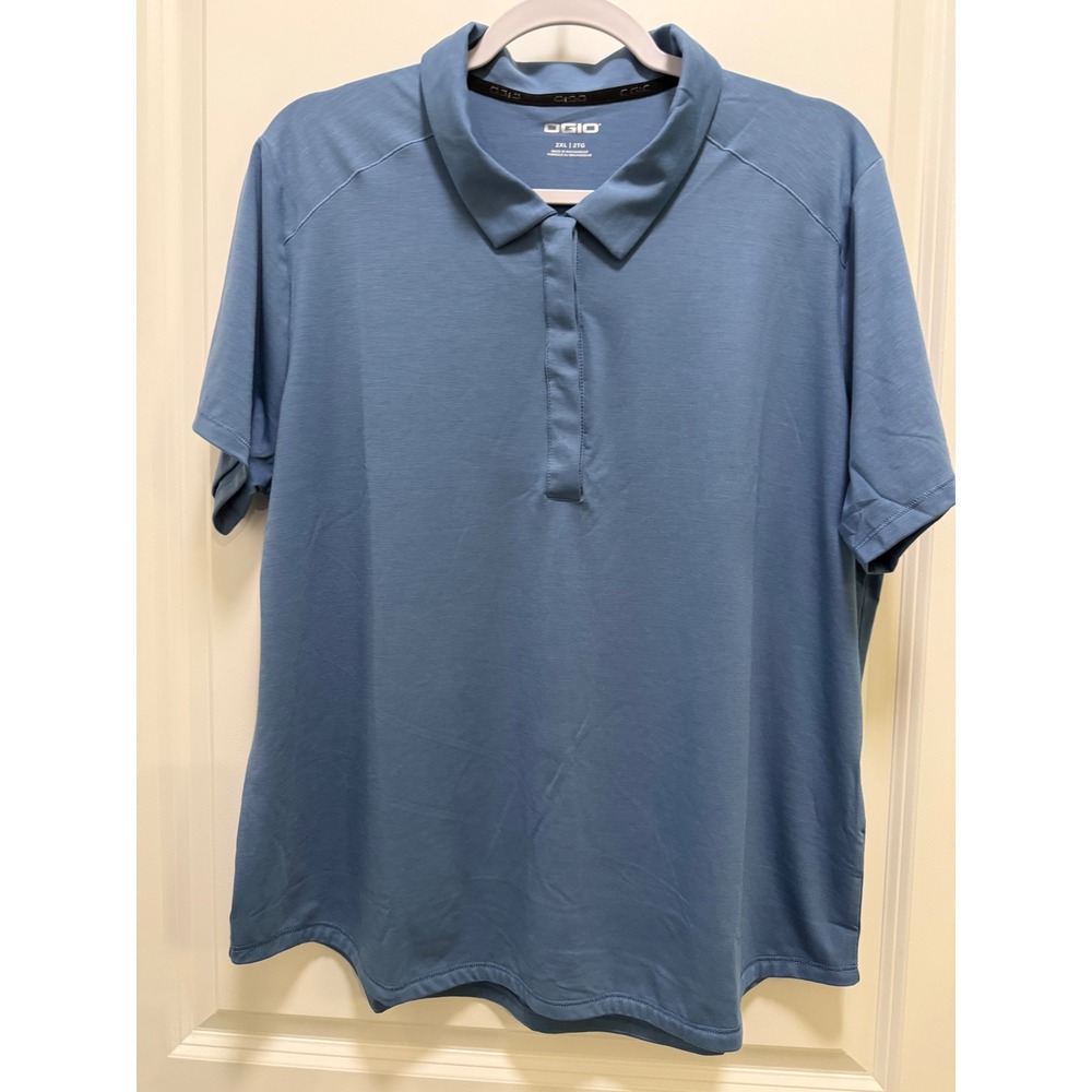 OGIO Womens 2XL Light Blue Short Sleeve Performance Polo Shirt Hidden Placket